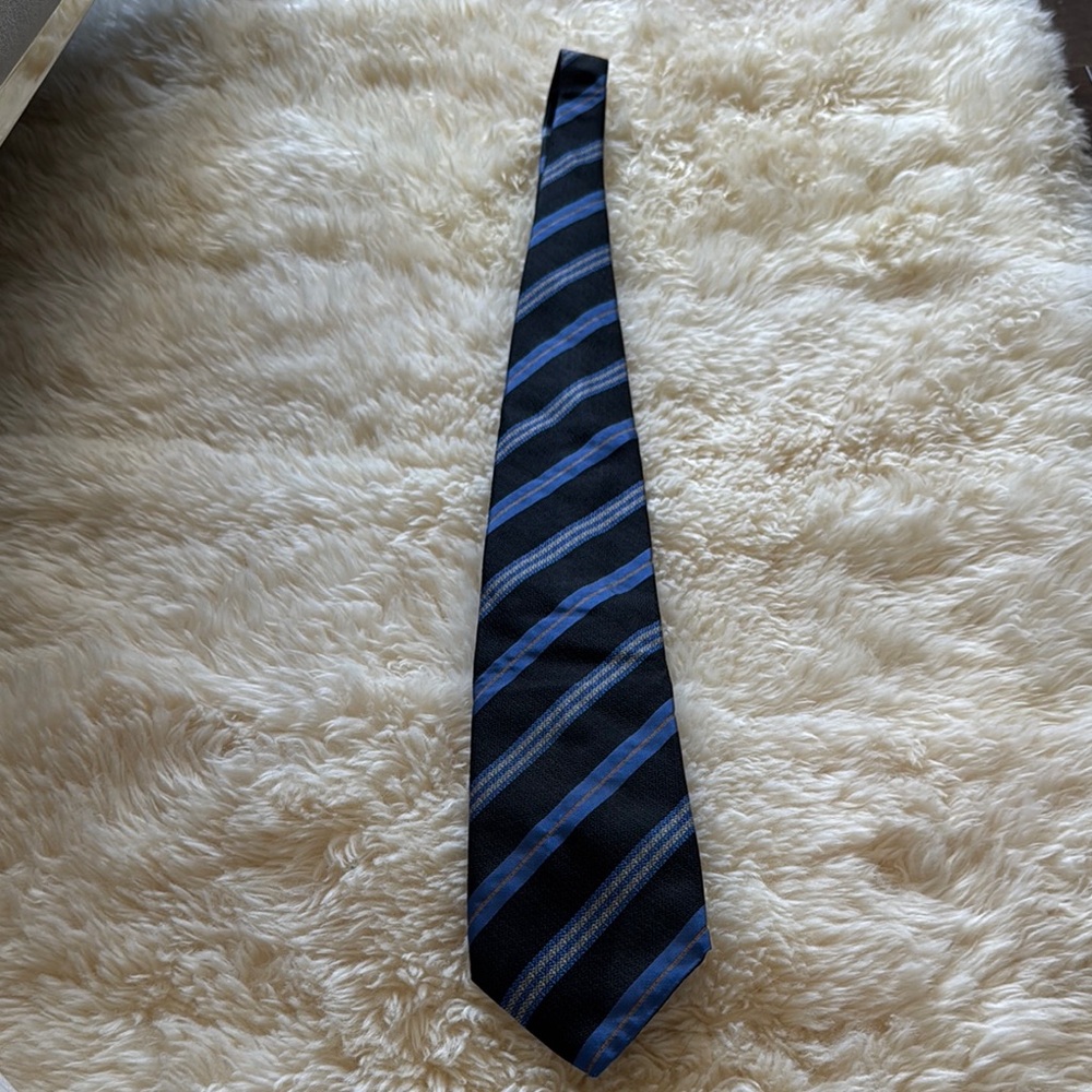 Men's Blue and Black Striped Tie